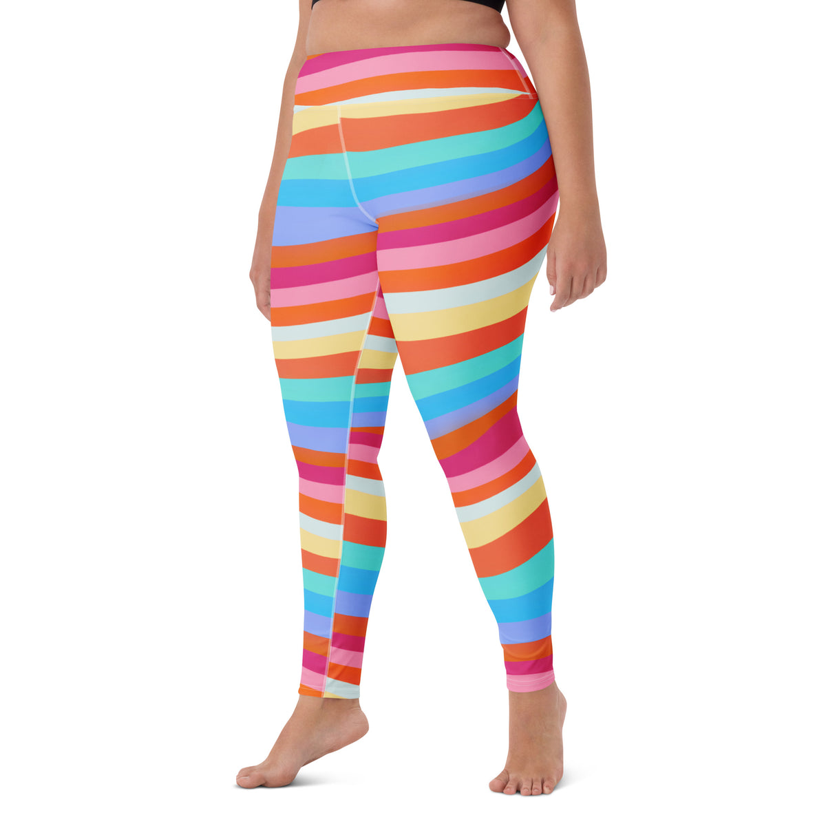 Women's Sand Rainbow Stripe Buttery Soft Yoga Leggings - Quick Drying, High Waisted Comfort