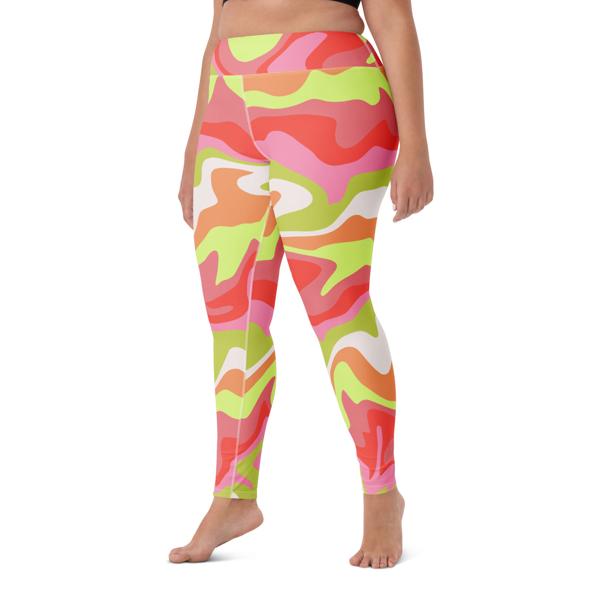 Women's Pink Green Retro Swirl Buttery Soft Yoga Leggings - Quick Drying, High Waisted Comfort
