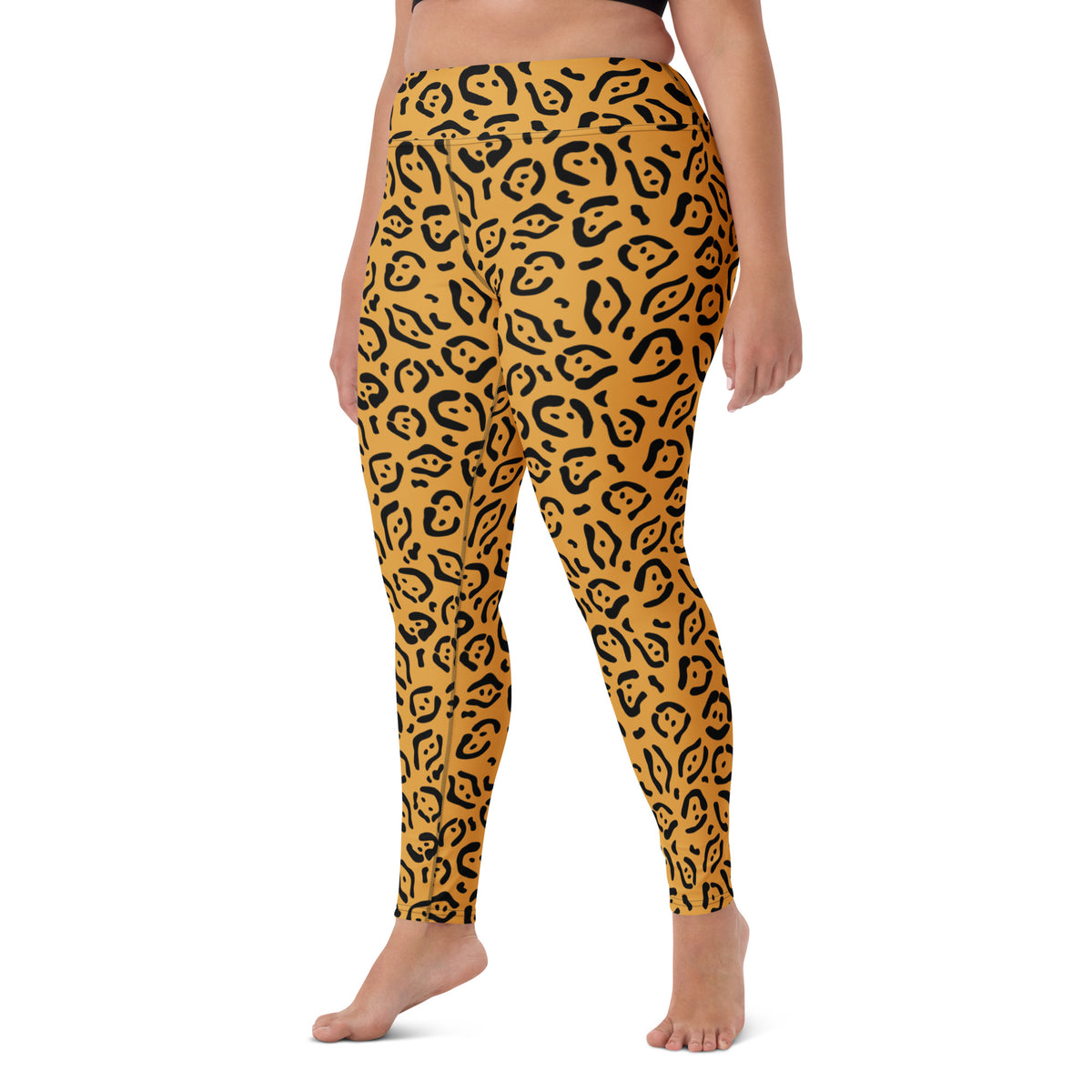 Women's Gold Leopard Print Buttery Soft Yoga Leggings - Quick Drying, High Waisted Comfort