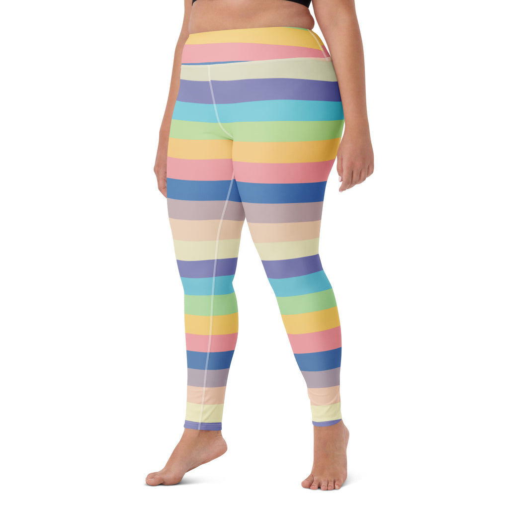Women's Pastel Light Rainbow Striped Buttery Soft Yoga Leggings - Quick Drying, High Waisted Comfort
