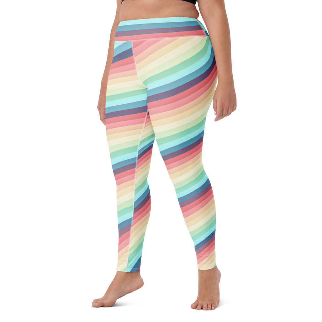 Women's Pastel Retro Striped Buttery Soft Yoga Leggings - Quick Drying, High Waisted Comfort