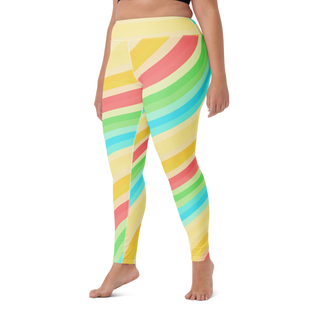 Women's Sand Rainbow Striped Buttery Soft Yoga Leggings - Quick Drying, High Waisted Comfort