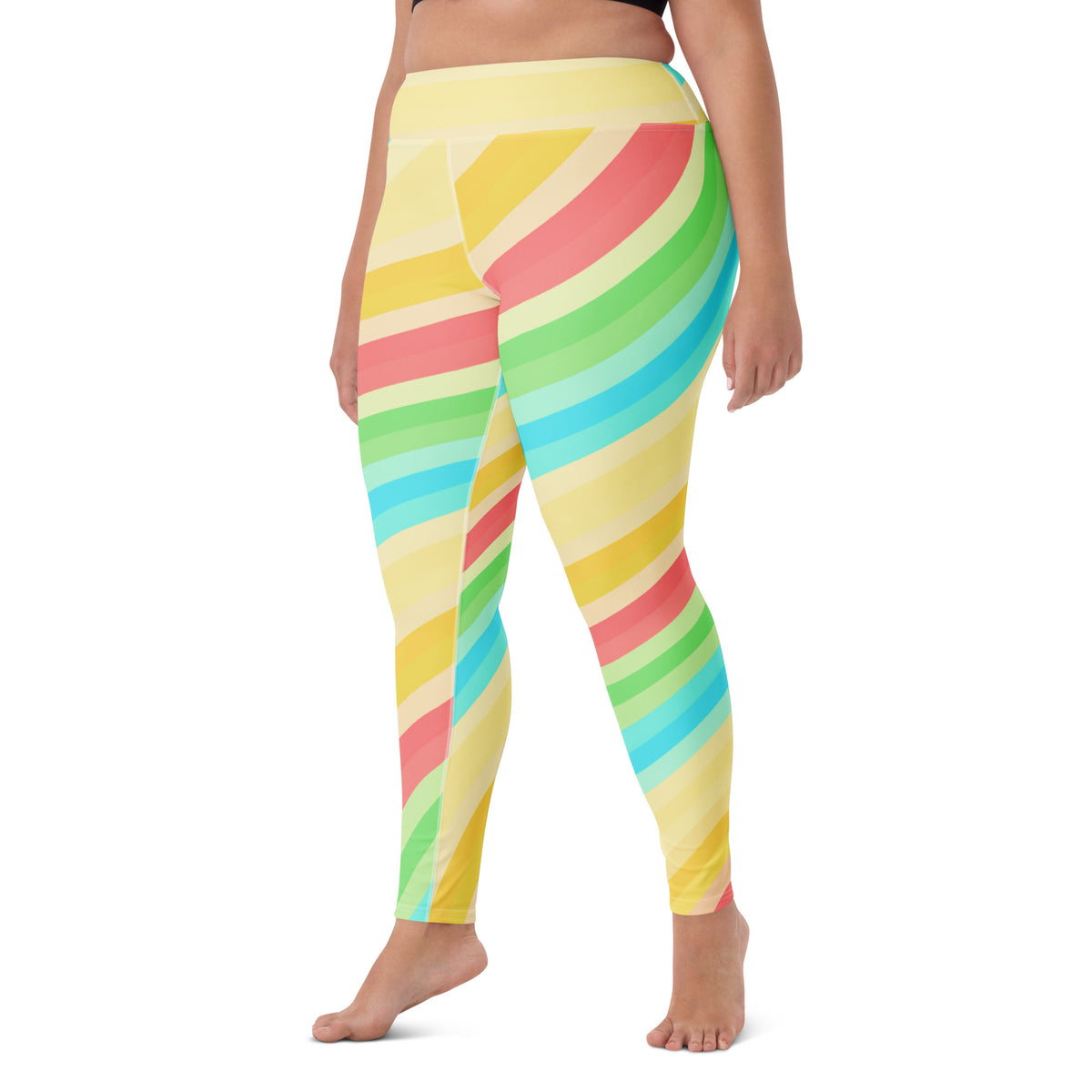 Women's Sand Rainbow Striped Buttery Soft Yoga Leggings - Quick Drying, High Waisted Comfort