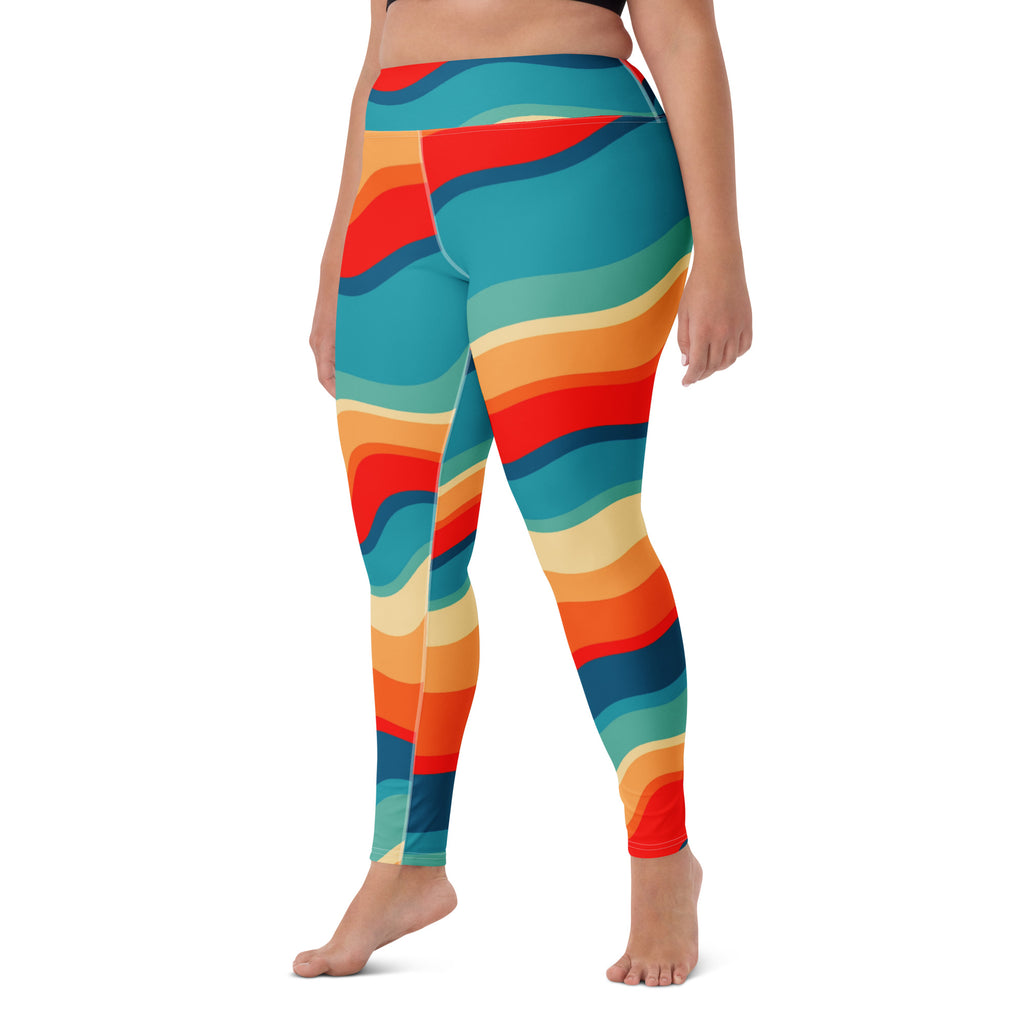 Women's Colorful Retro Wavy Stripe Buttery Soft Yoga Leggings - Quick Drying, High Waisted Comfort