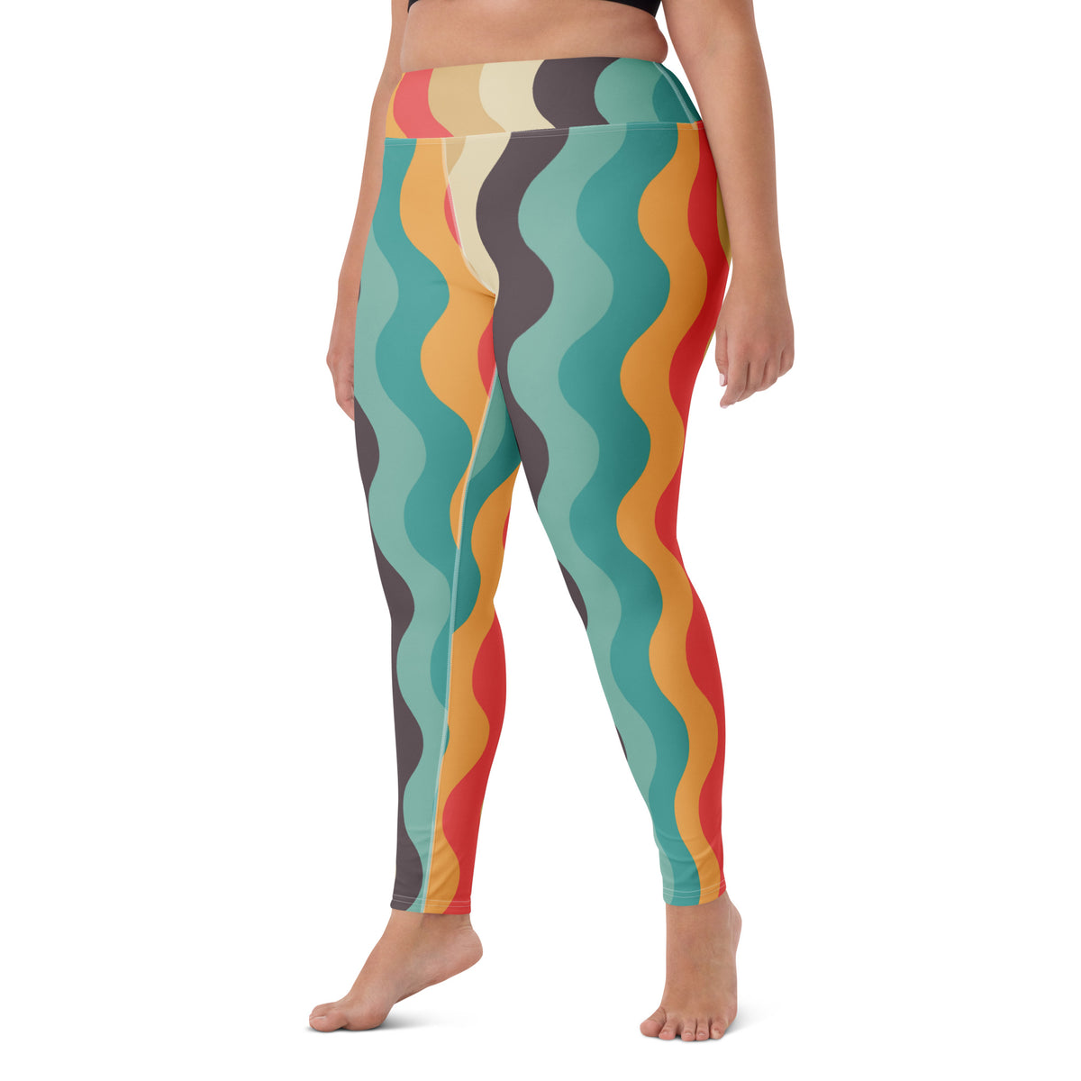 Women's Retro Wavy Striped Buttery Soft Yoga Leggings - Quick Drying, High Waisted Comfort