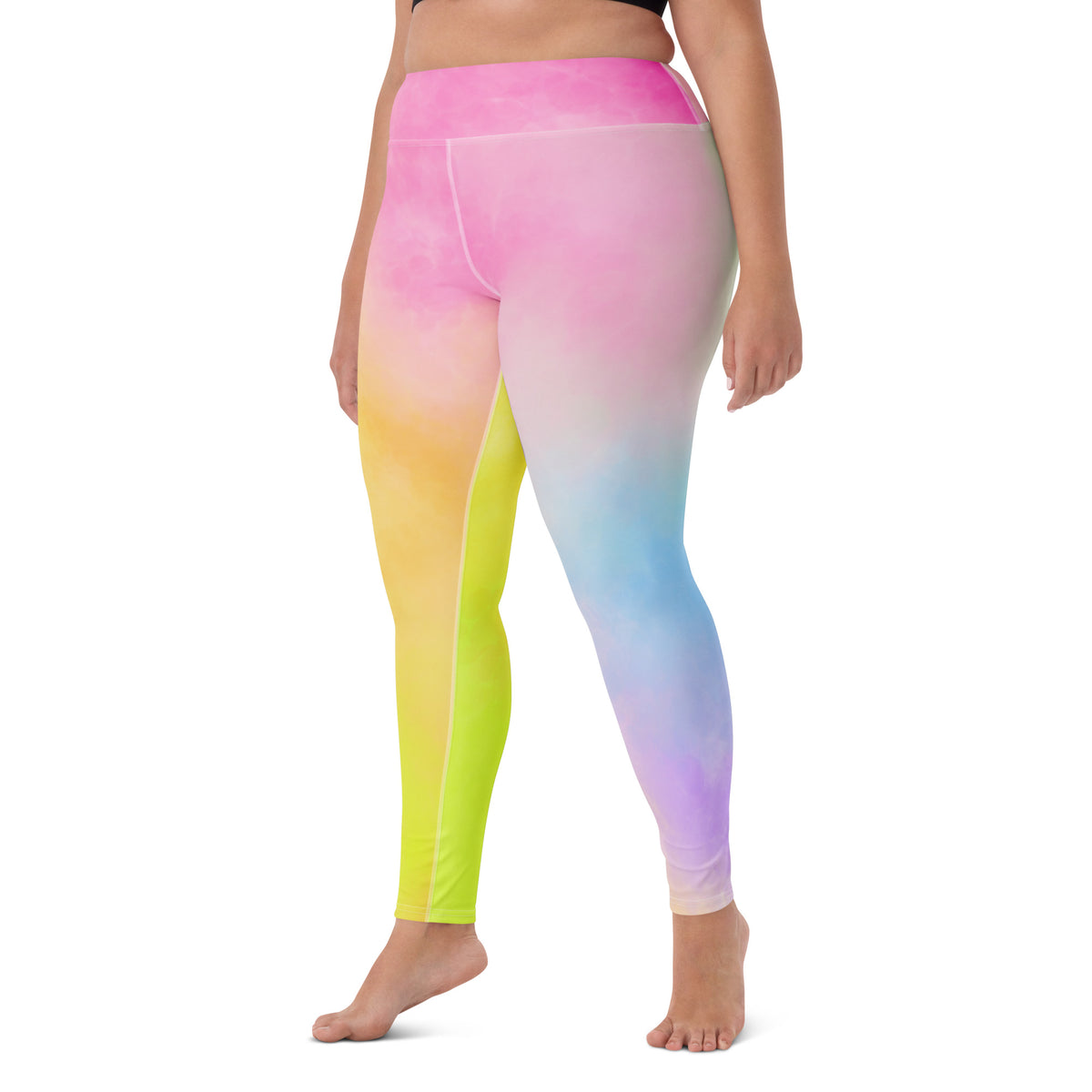 Women's Pastel Rainbow Watercolor Tie Dye Buttery Soft Yoga Leggings - Quick Drying, High Waisted Comfort