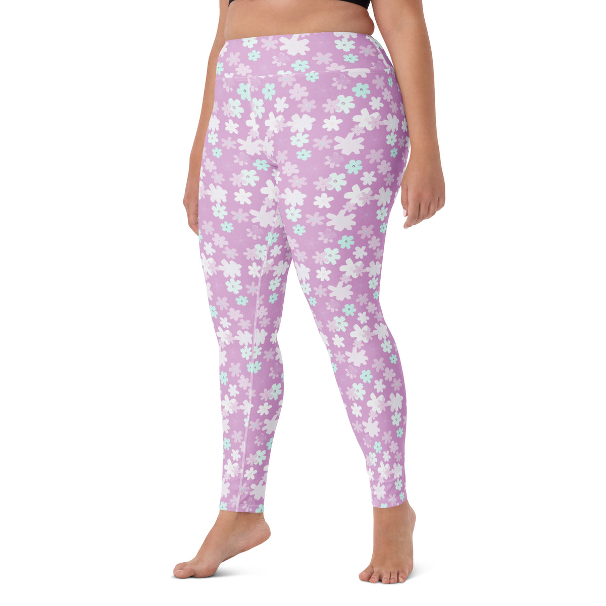 Women's Lavender Floral Buttery Soft Yoga Leggings - Quick Drying, High Waisted Comfort