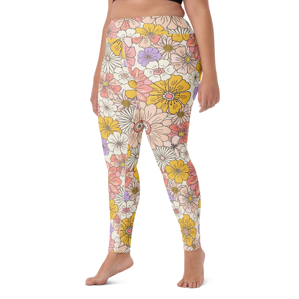 Women's Retro Floral Buttery Soft Yoga Leggings - Quick Drying, High Waisted Comfort