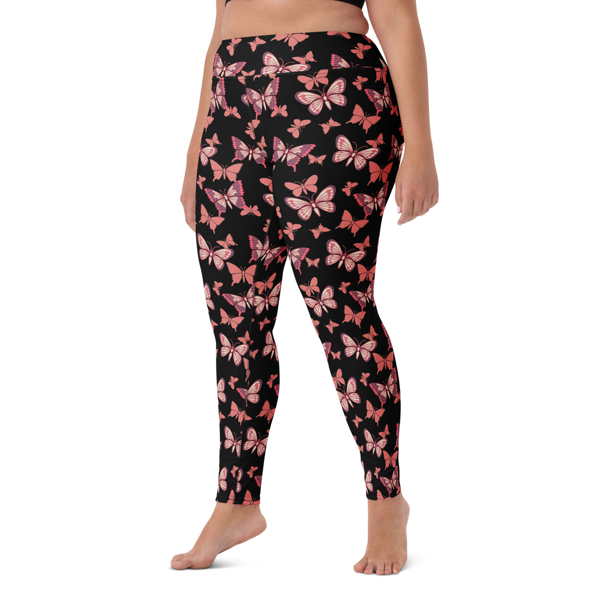Women's Vibrant Pink Butterfly Buttery Soft Yoga Leggings - Quick Drying, High Waisted Comfort