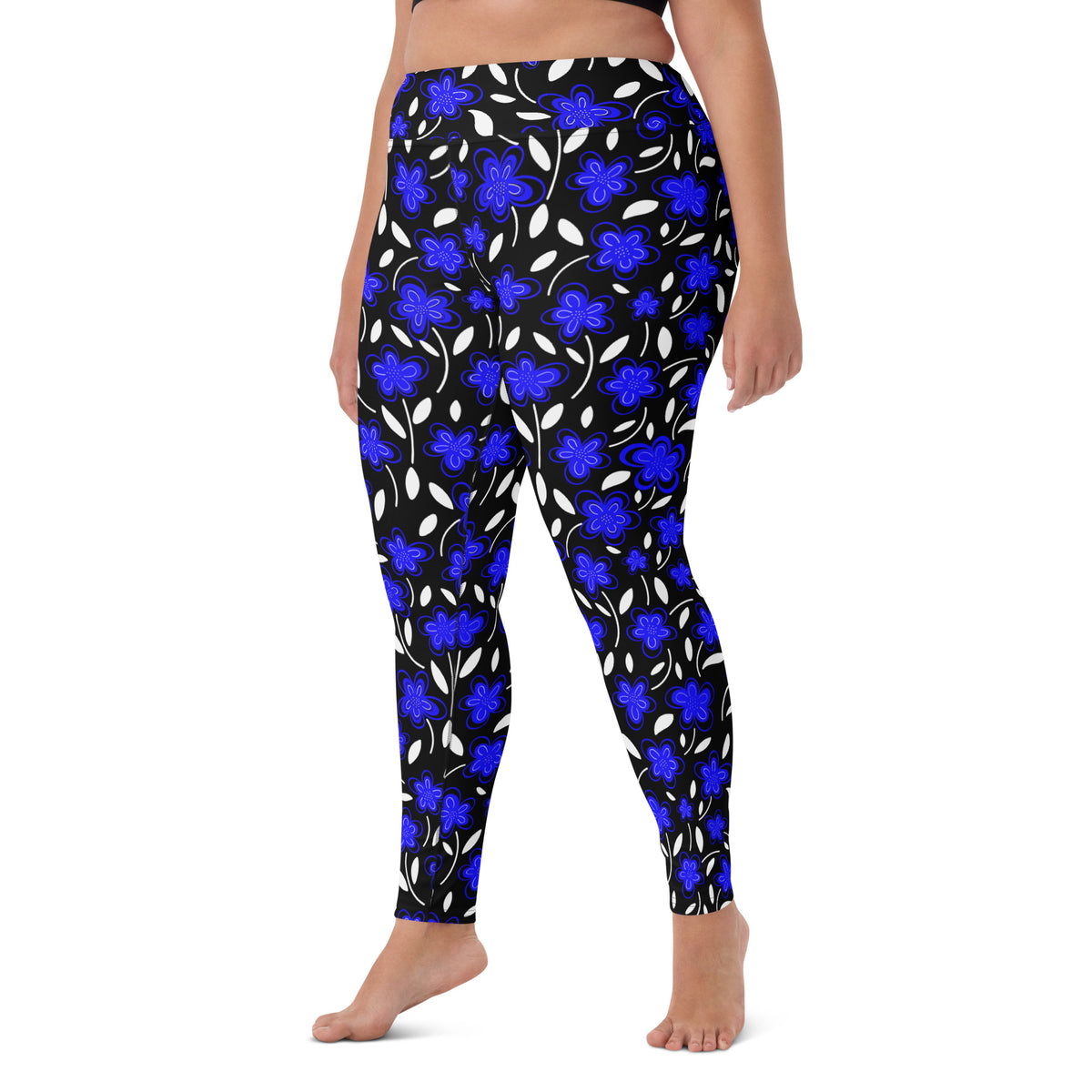 Women's Vibrant Blue Floral Buttery Soft Yoga Leggings - Quick Drying, High Waisted Comfort