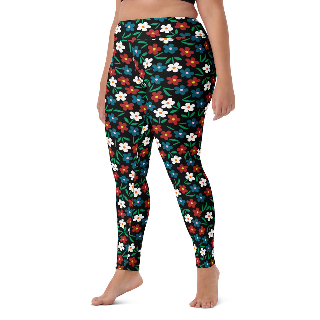 Women's Black Floral Buttery Soft Yoga Leggings - Quick Drying, High Waisted Comfort