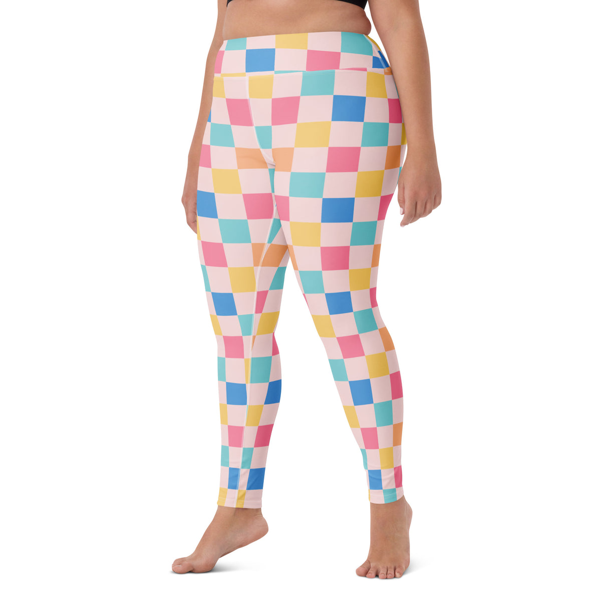 Women's Colorful Pastel Checkered Buttery Soft Yoga Leggings - Quick Drying, High Waisted Comfort
