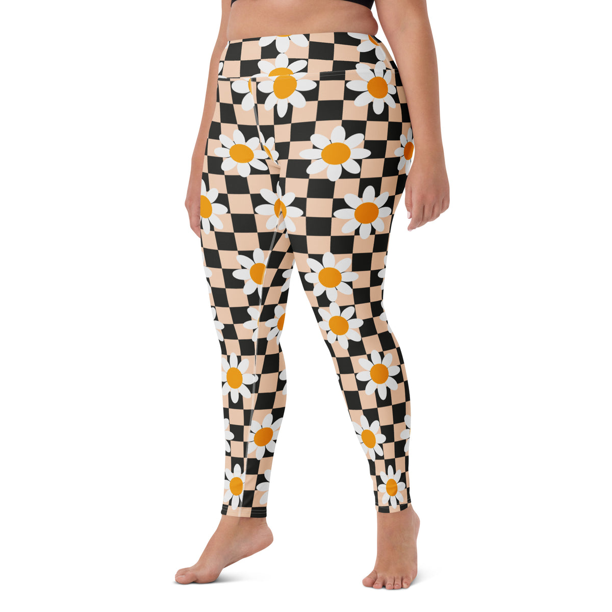 Women's Daisy Checkered Buttery Soft Yoga Leggings - Quick Drying, High Waisted Comfort