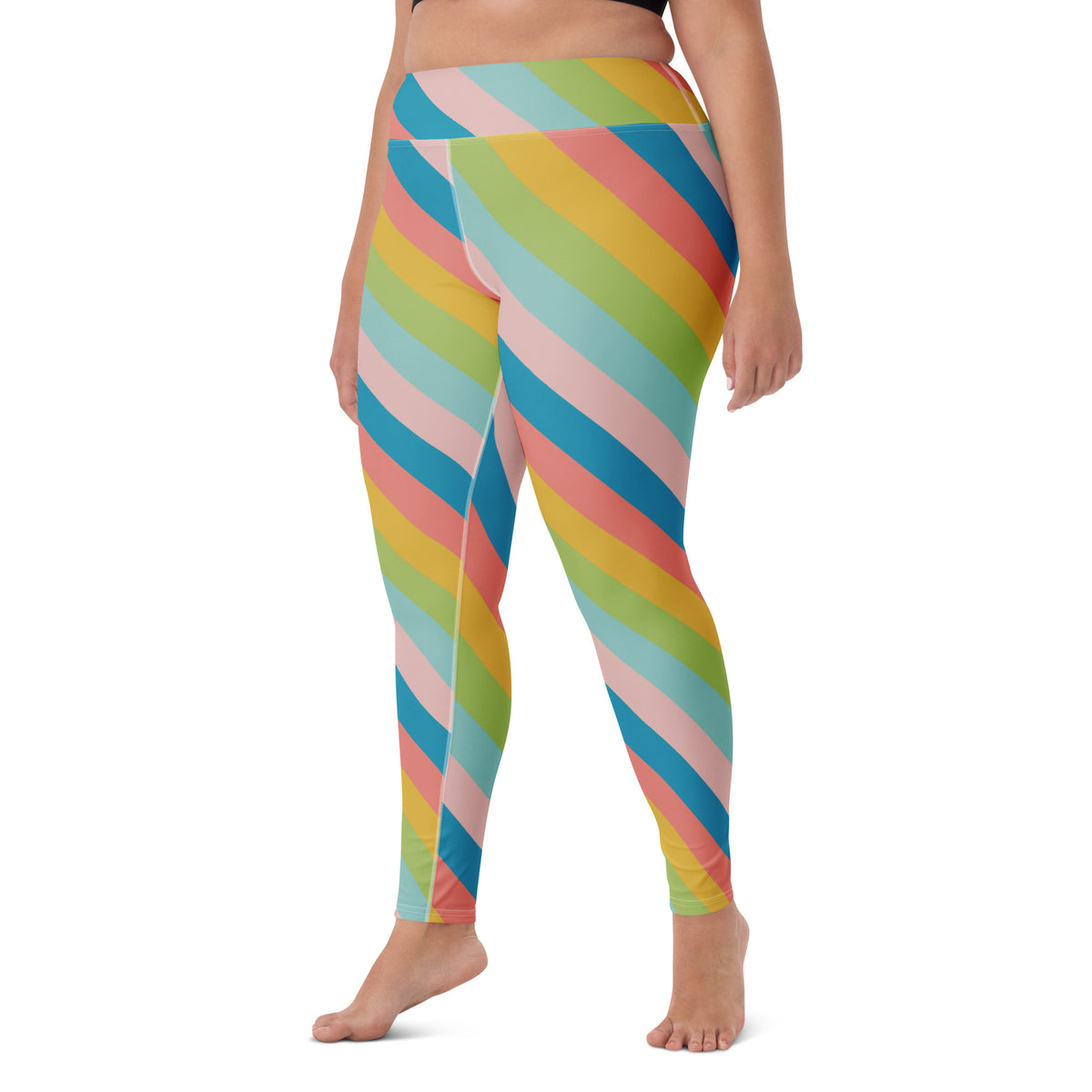 Women's Colorful Diagonal Stripe Buttery Soft Yoga Leggings - Quick Drying, High Waisted Comfort