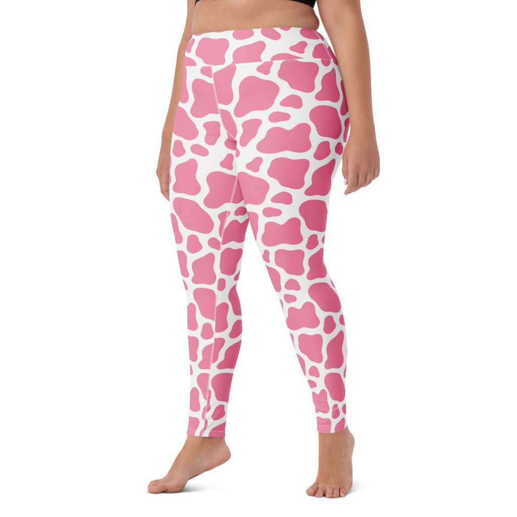 Women's Pink Cow Print Buttery Soft Yoga Leggings - Quick Drying, High Waisted Comfort