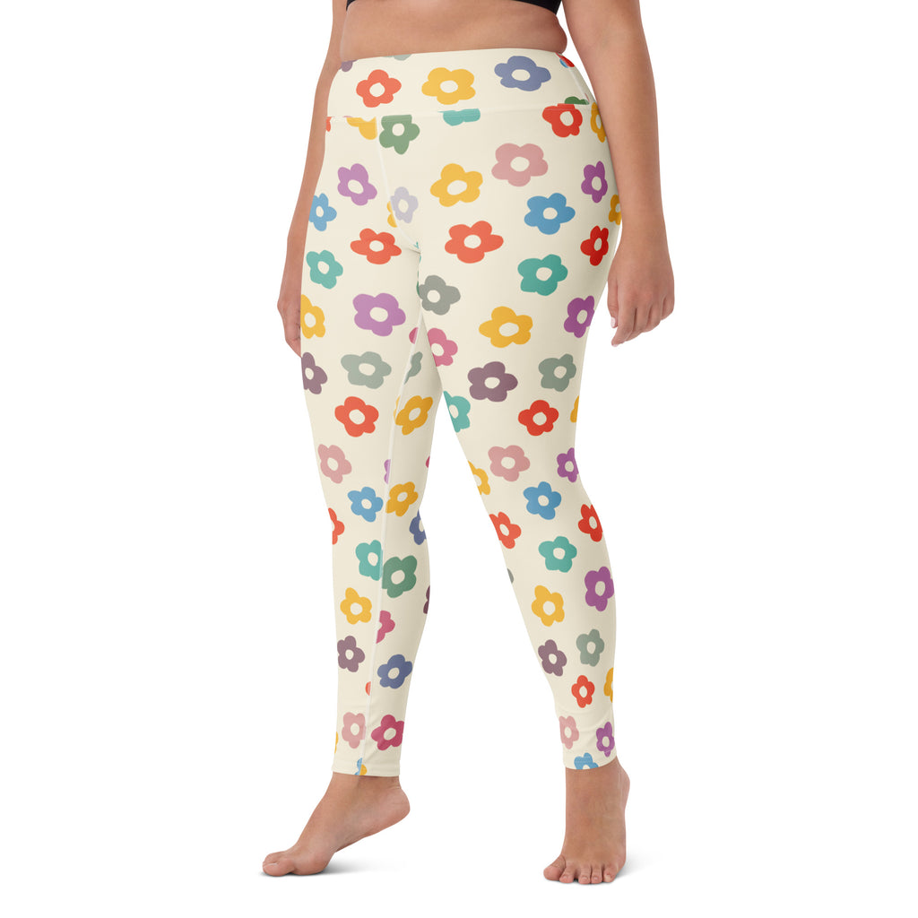 Women's Multicolor Retro Flower Buttery Soft Yoga Leggings - Quick Drying, High Waisted Comfort