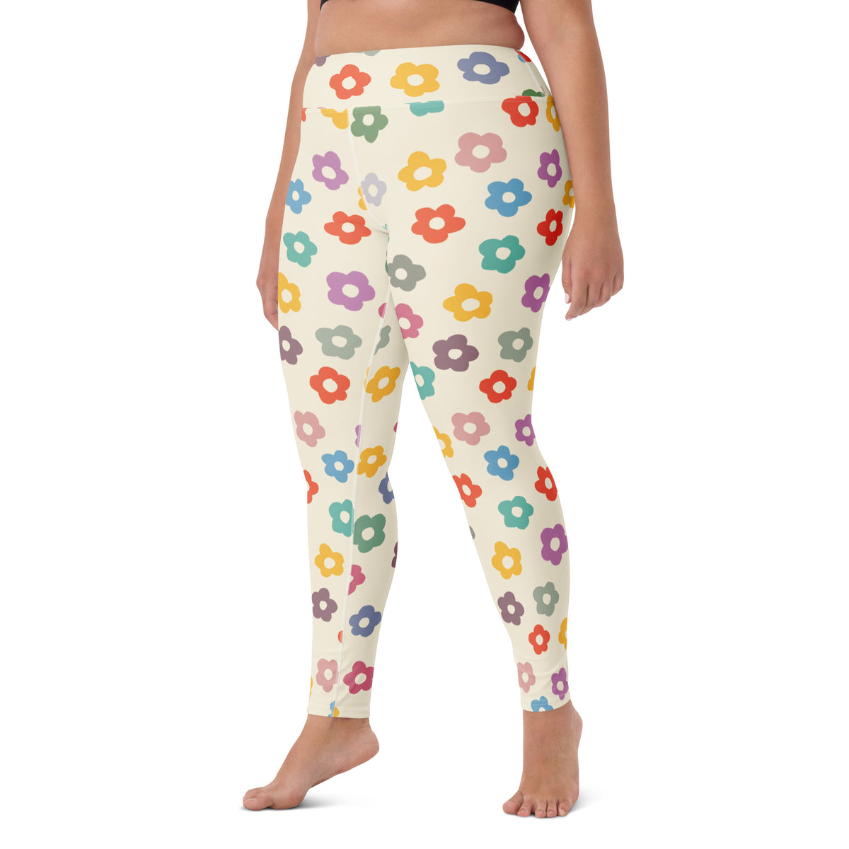 Women's Multicolor Retro Flower Buttery Soft Yoga Leggings - Quick Drying, High Waisted Comfort