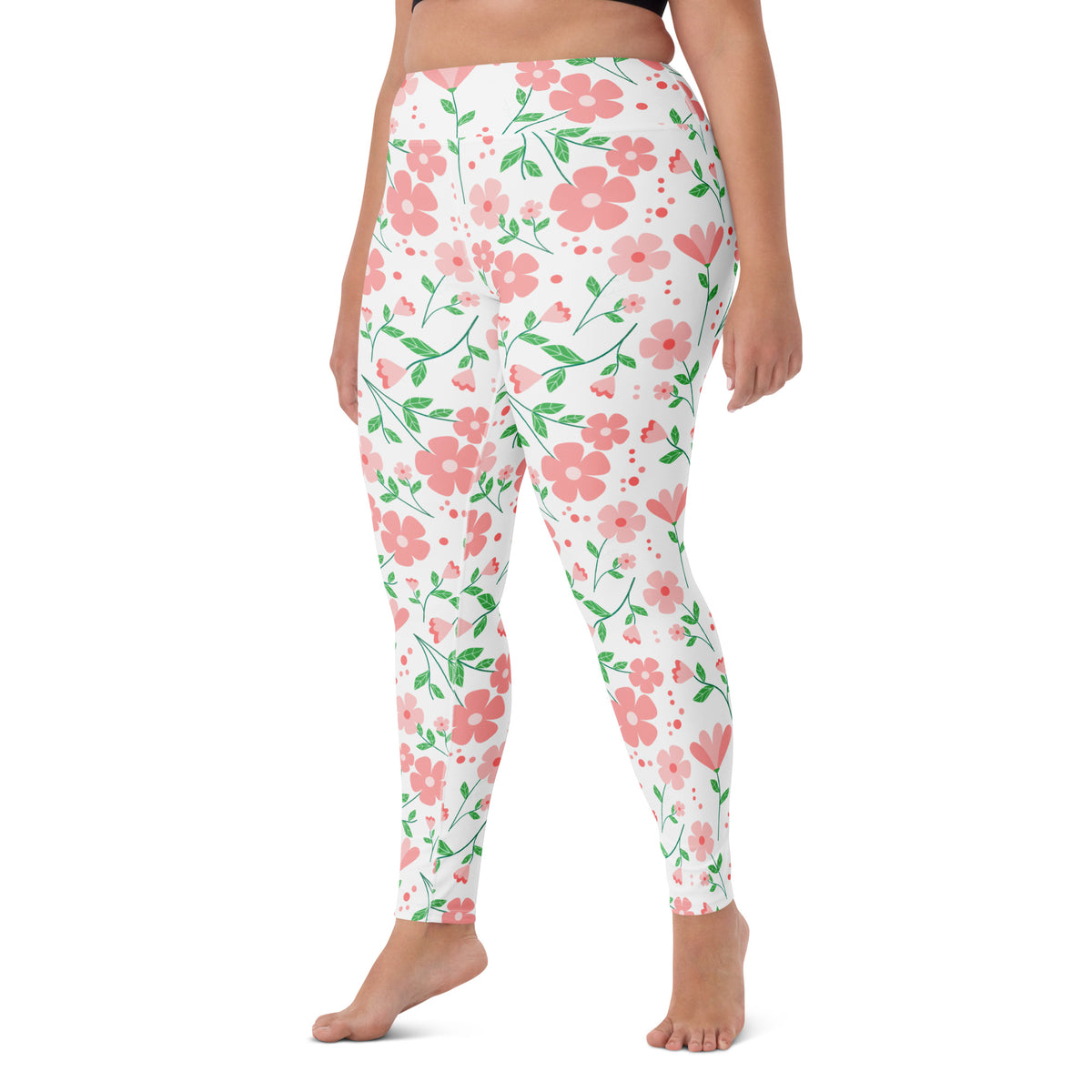 Women's Pink Flowers Buttery Soft Yoga Leggings - Quick Drying, High Waisted Comfort