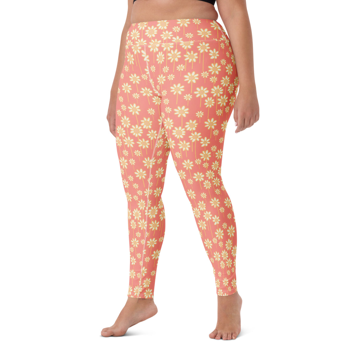 Women's Coral Daisy Buttery Soft Yoga Leggings - Quick Drying, High Waisted Comfort