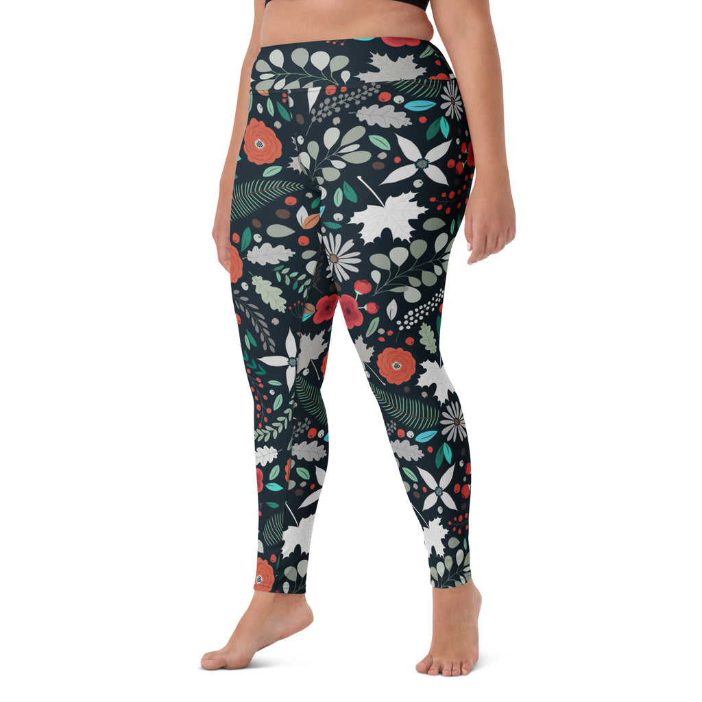 Women's Dark Botanical Buttery Soft Yoga Leggings - Quick Drying, High Waisted Comfort