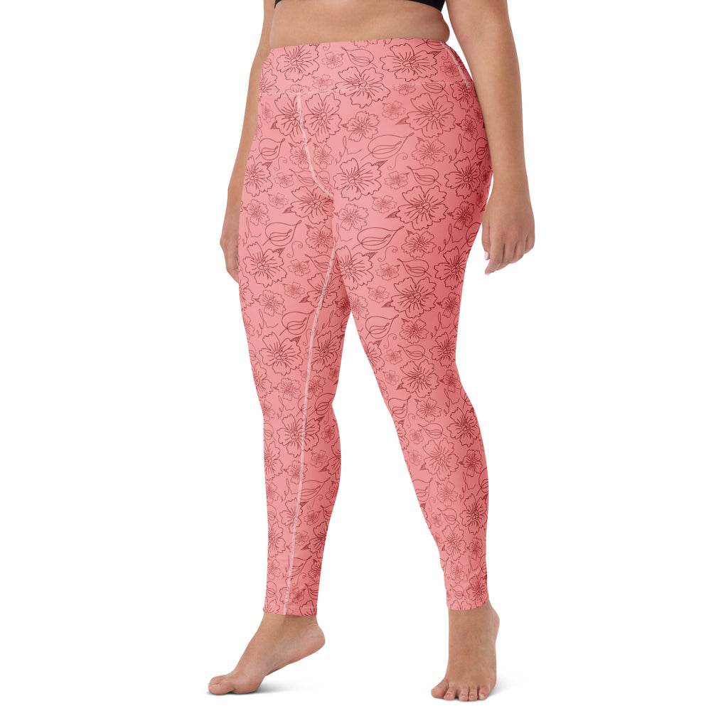 Women's Dusty Rose Floral Buttery Soft Yoga Leggings - Quick Drying, High Waisted Comfort