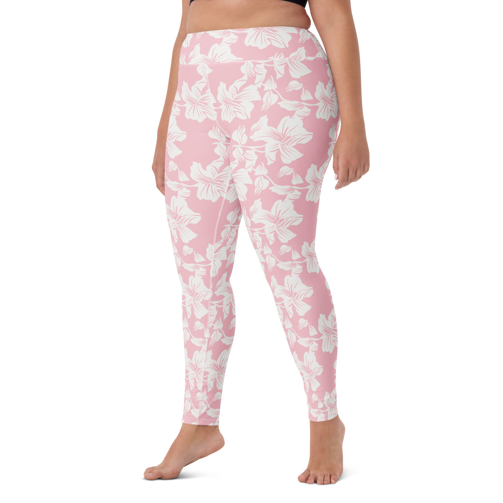 Women's Pink Lily Floral Buttery Soft Yoga Leggings - Quick Drying, High Waisted Comfort