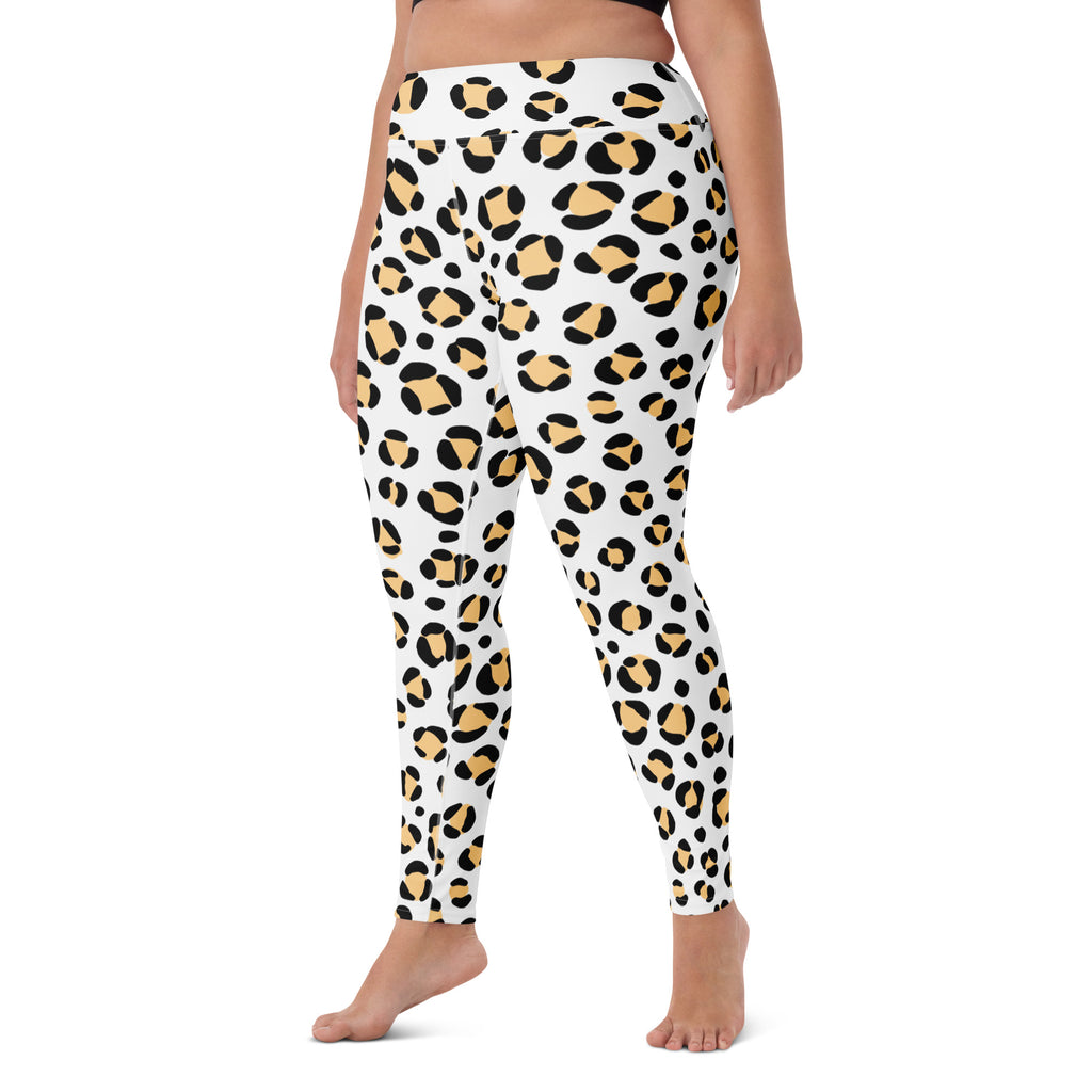 Women's Yellow Leopard Print Buttery Soft Yoga Leggings - Quick Drying, High Waisted Comfort