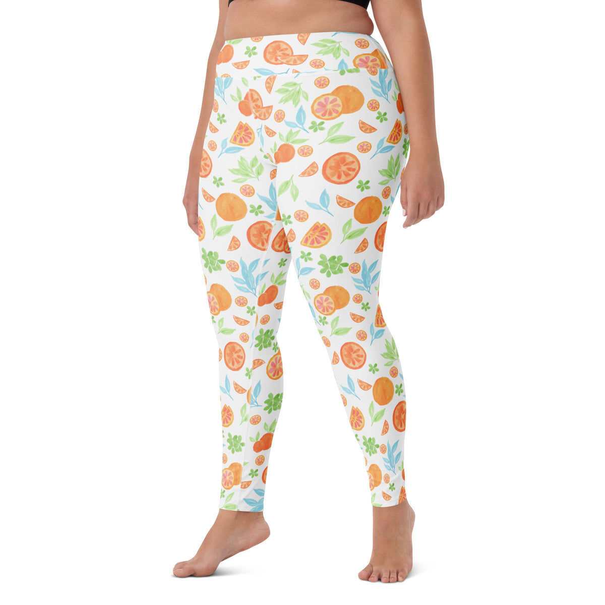Women's Watercolor Orange Citrus Buttery Soft Yoga Leggings - Quick Drying, High Waisted Comfort