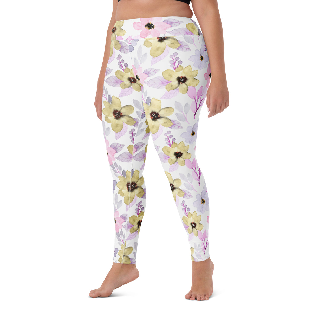 Women's Colorful Watercolor Floral Buttery Soft Yoga Leggings - Quick Drying, High Waisted Comfort