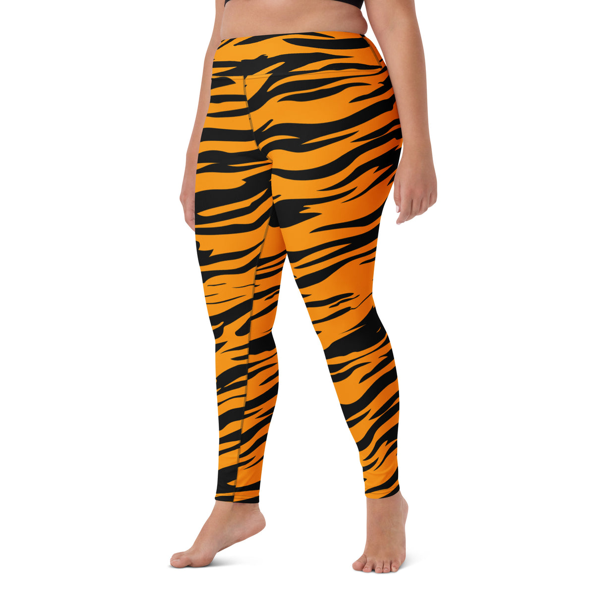 Women's Orange Tiger Stripe Buttery Soft Yoga Leggings - Quick Drying, High Waisted Comfort
