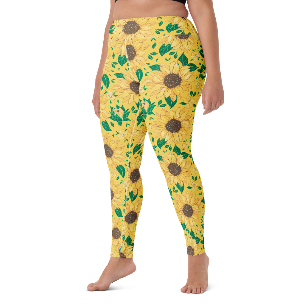 Women's Watercolor Sunflower Buttery Soft Yoga Leggings - Quick Drying, High Waisted Comfort