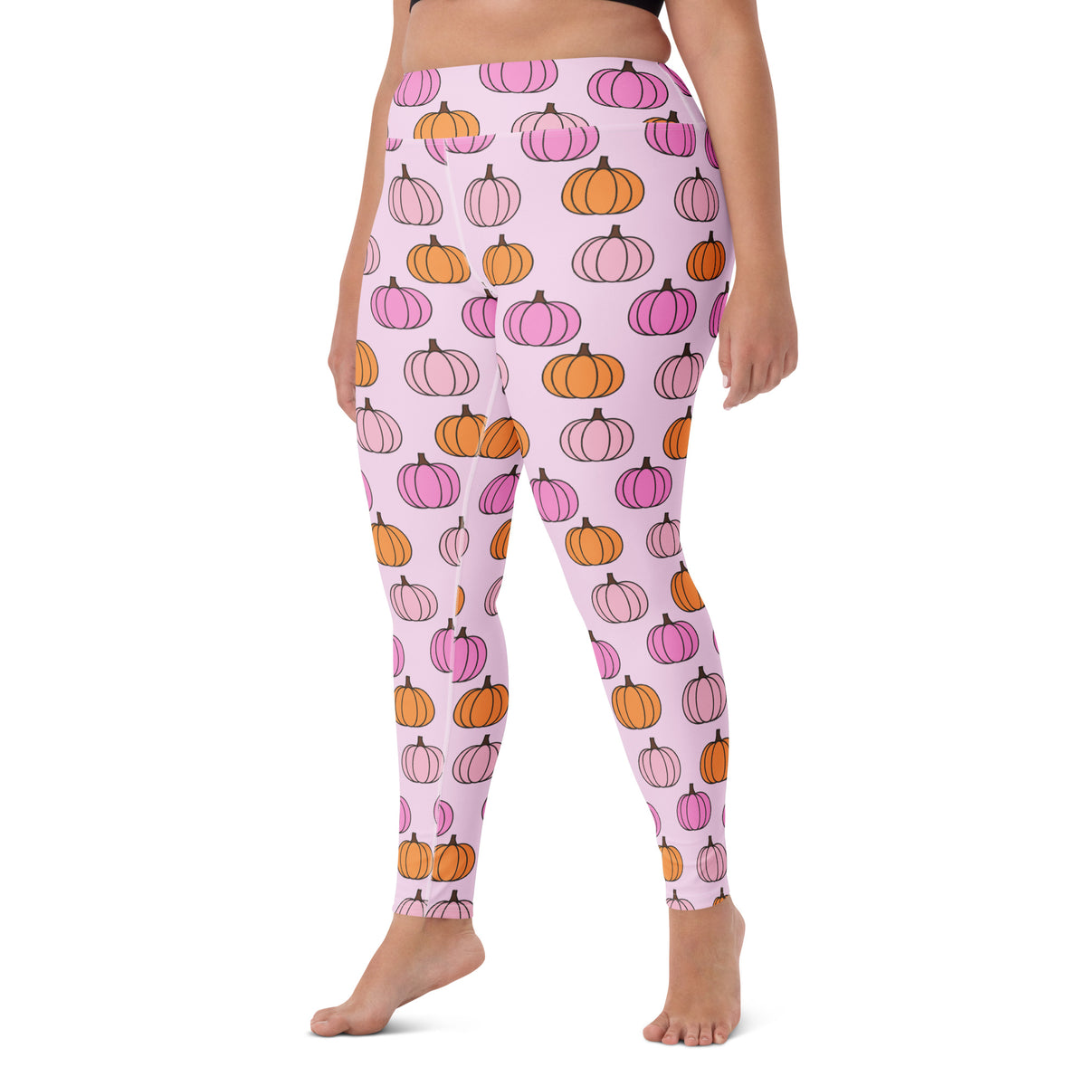 Women's Pink Pumpkin Patch Buttery Soft Yoga Leggings - Quick Drying, High Waisted Comfort