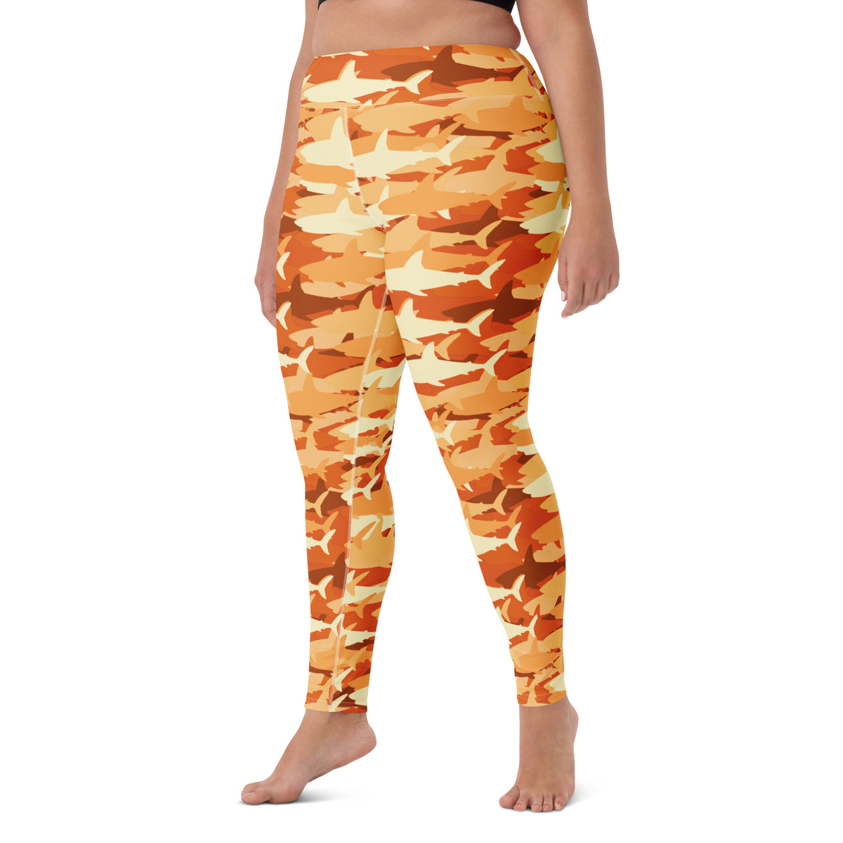 Women's Orange Shark Camouflage Buttery Soft Yoga Leggings - Quick Drying, High Waisted Comfort