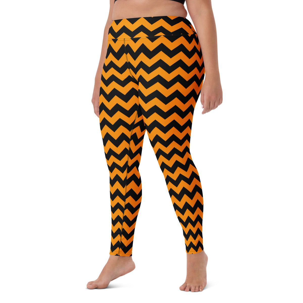 Women's Orange Chevron Halloween Buttery Soft Yoga Leggings - Quick Drying, High Waisted Comfort
