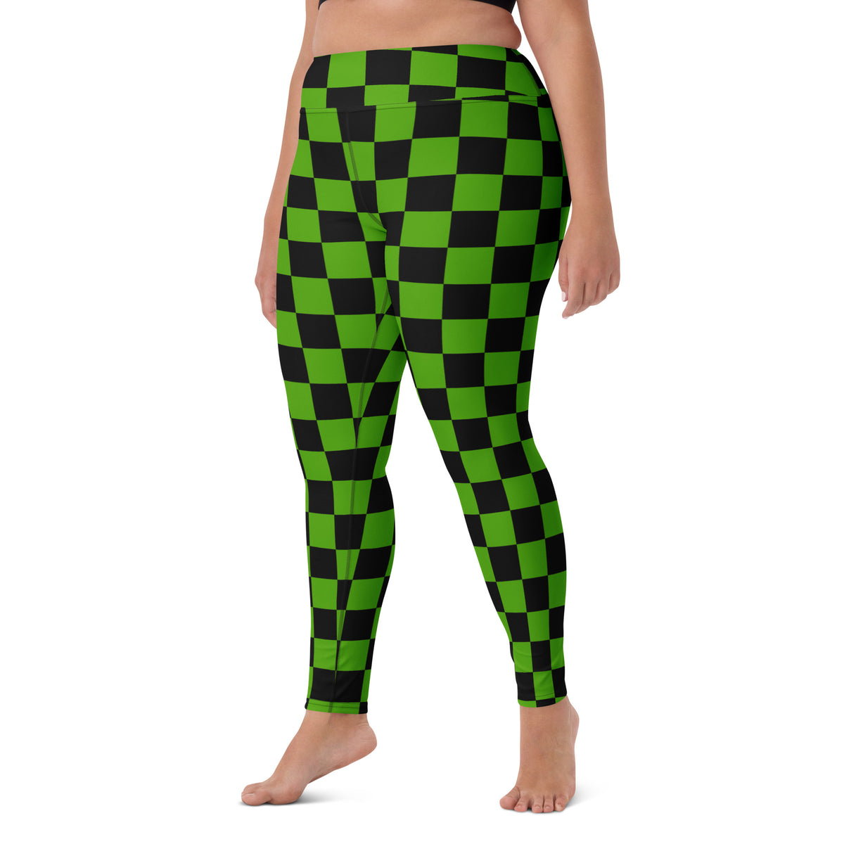 Women's Green & Black Checkered Halloween Buttery Soft Yoga Leggings - Quick Drying, High Waisted Comfort