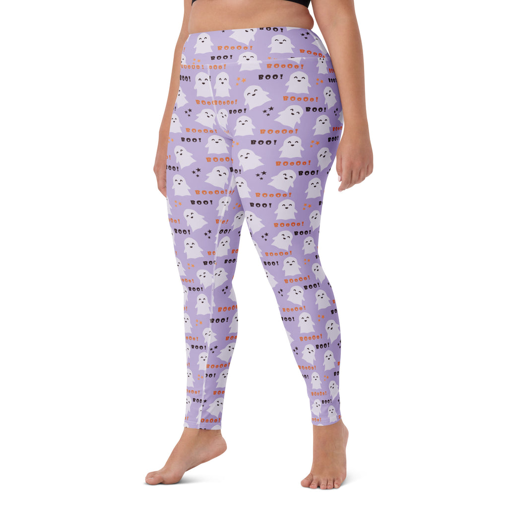 Women's Purple Ghost Halloween Buttery Soft Yoga Leggings - Quick Drying, High Waisted Comfort