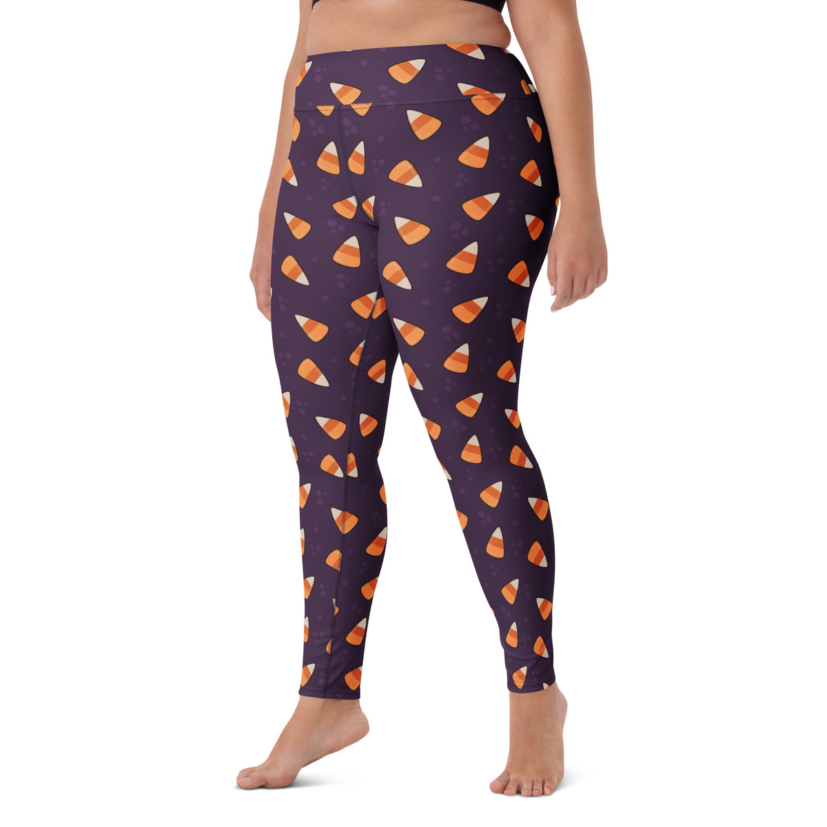 Women's Dark Purple Candy Corn Halloween Buttery Soft Yoga Leggings - Quick Drying, High Waisted Comfort