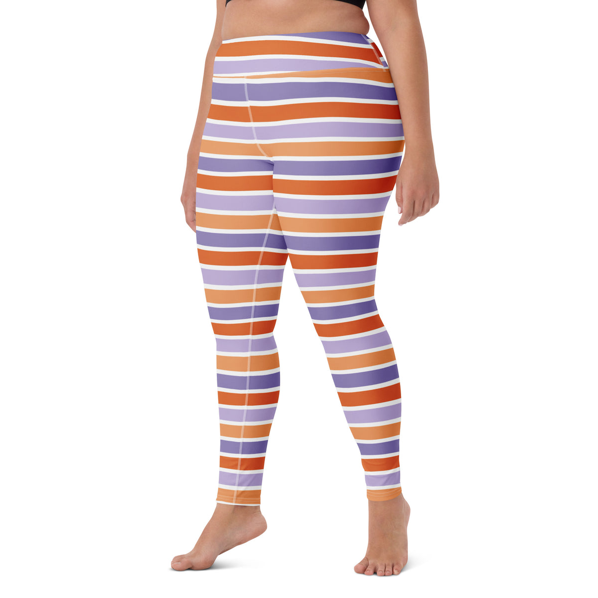 Women's Orange & Purple Striped Halloween Buttery Soft Yoga Leggings - Quick Drying, High Waisted Comfort