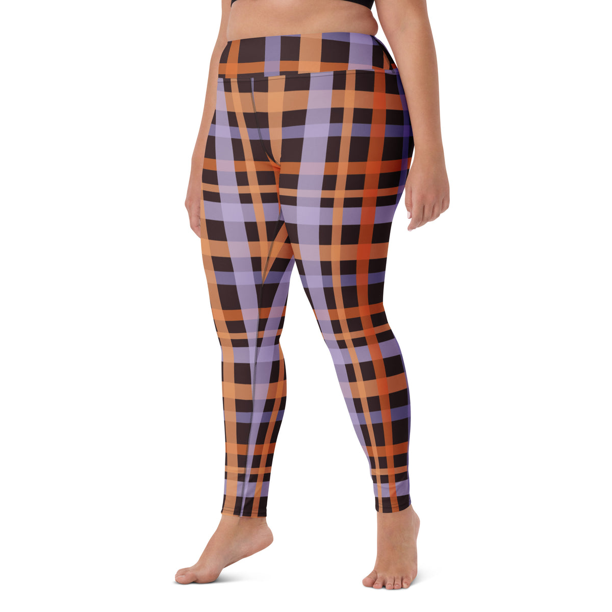 Women's Orange & Purple Plaid Halloween Buttery Soft Yoga Leggings - Quick Drying, High Waisted Comfort