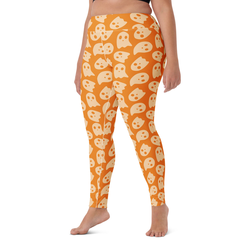Women's Orange Ghost Halloween Buttery Soft Yoga Leggings - Quick Drying, High Waisted Comfort