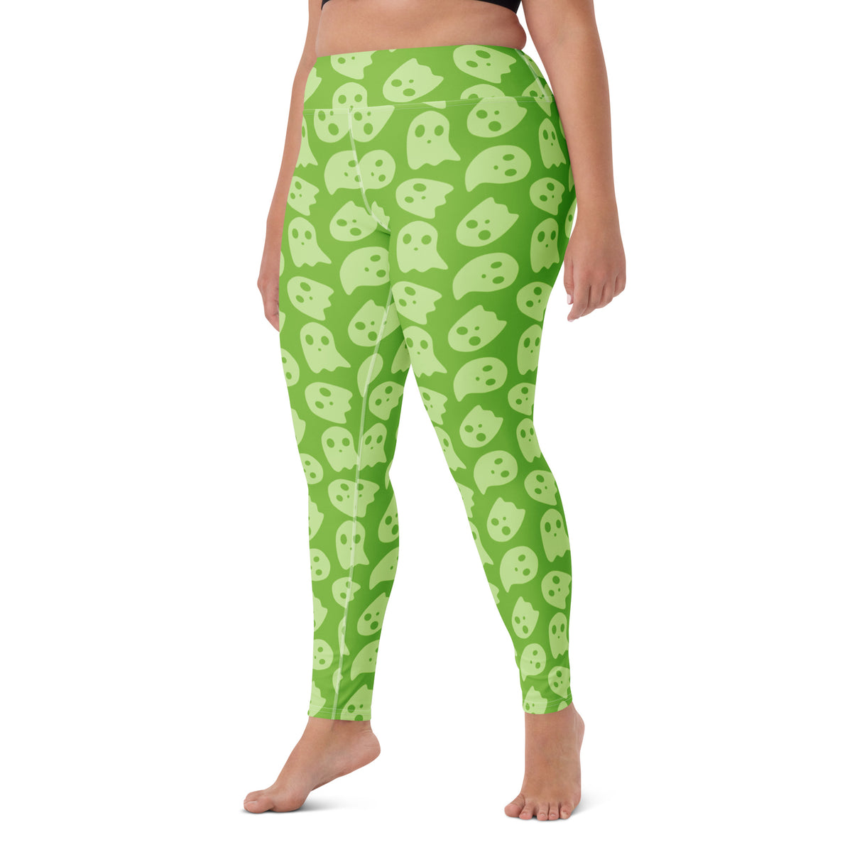 Women's Green Ghost Halloween Buttery Soft Yoga Leggings - Quick Drying, High Waisted Comfort