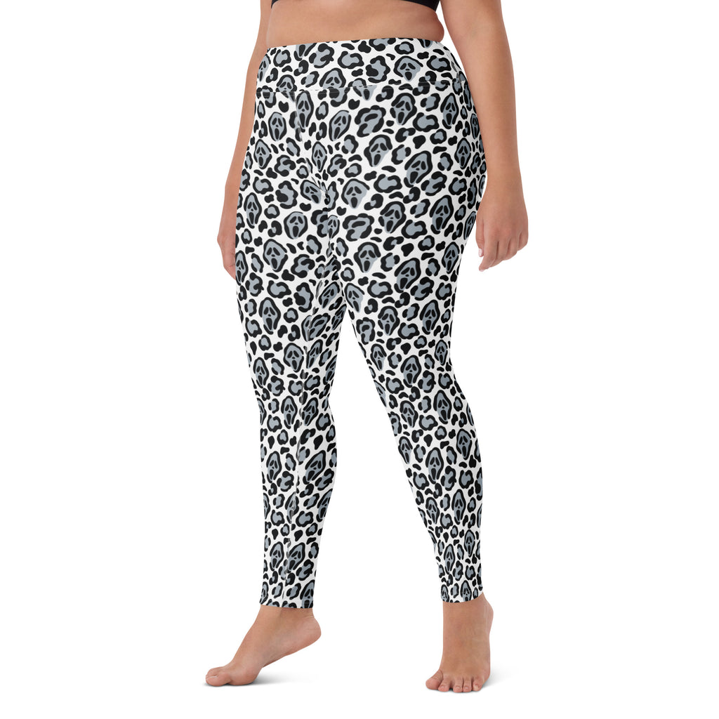Women's Ghost Face Leopard Halloween Buttery Soft Yoga Leggings - Quick Drying, High Waisted Comfort