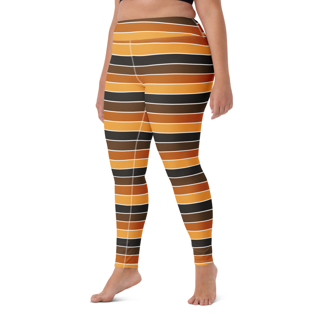 Women's Orange & Brown Striped Halloween Buttery Soft Yoga Leggings - Quick Drying, High Waisted Comfort