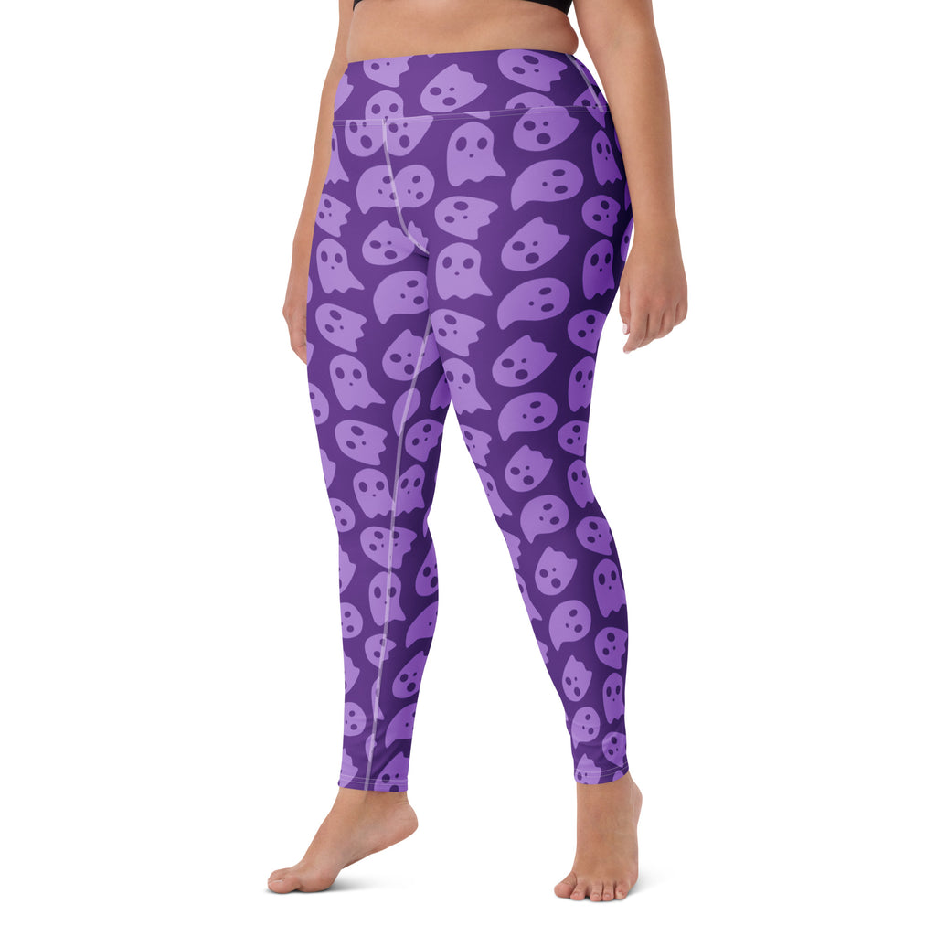 Women's Purple Ghost Halloween Buttery Soft Yoga Leggings - Quick Drying, High Waisted Comfort