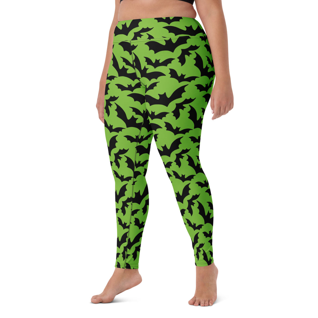 Women's Green Bat Halloween Buttery Soft Yoga Leggings - Quick Drying, High Waisted Comfort