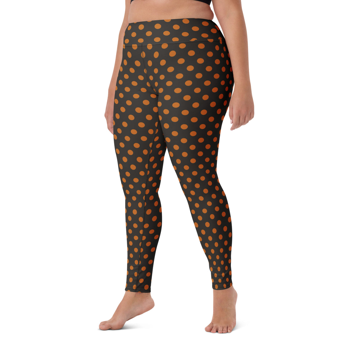 Women's Dark Orange Polka Dot Buttery Soft Yoga Leggings - Quick Drying, High Waisted Comfort