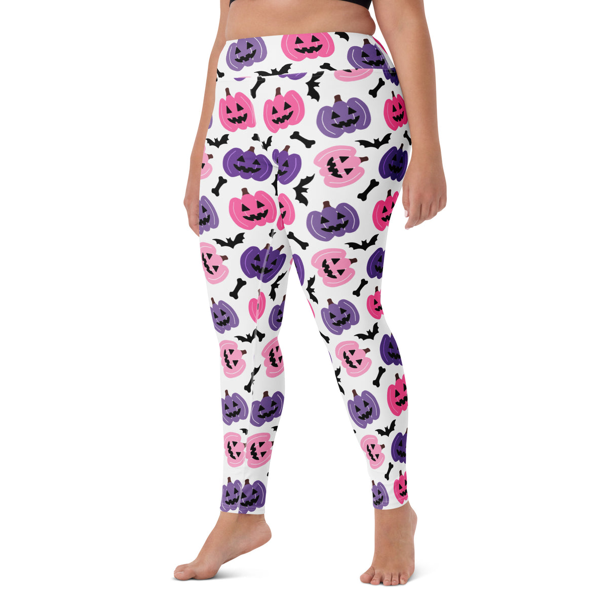 Women's Pink & Purple Pumpkin Halloween Buttery Soft Yoga Leggings - Quick Drying, High Waisted Comfort