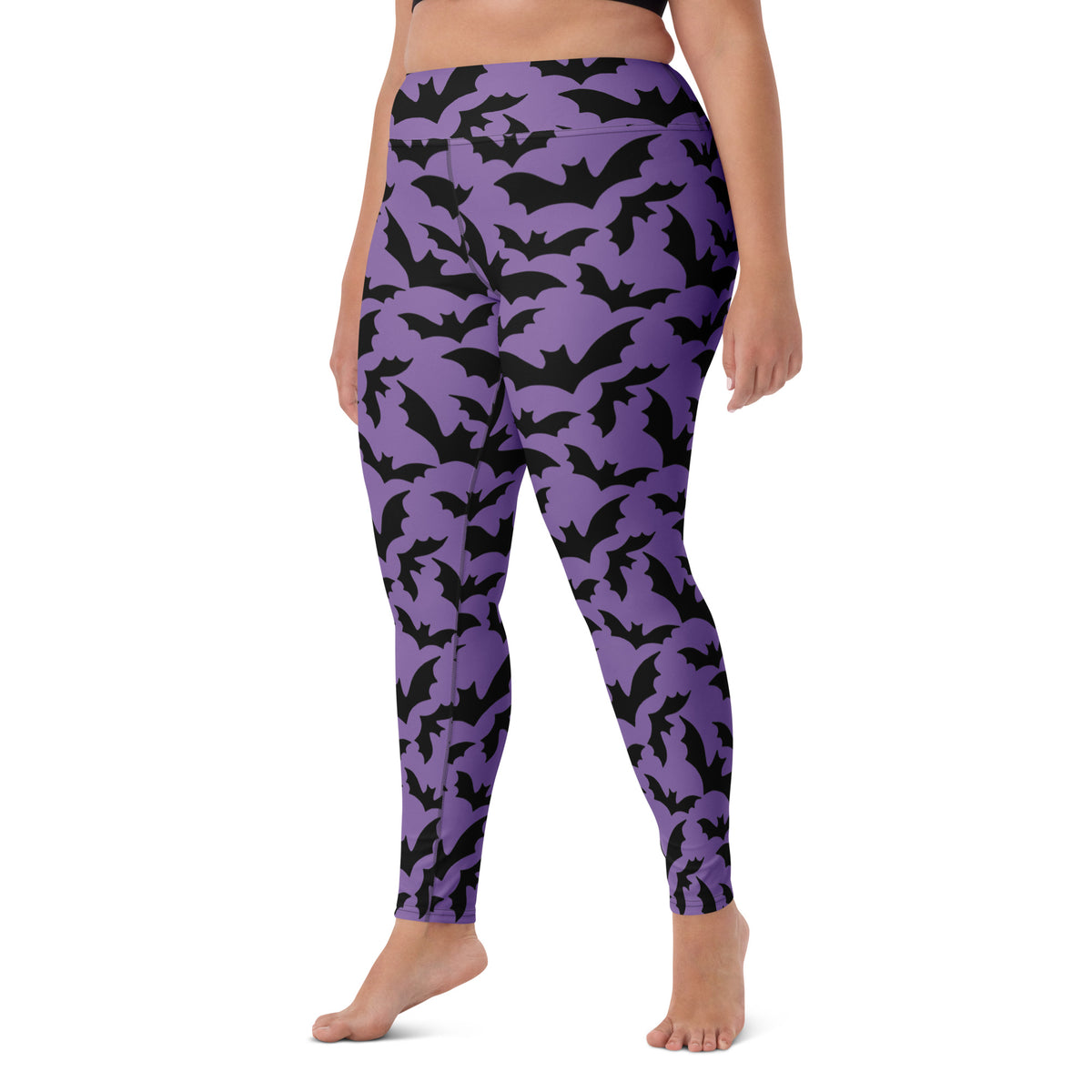 Women's Halloween Purple Bats Buttery Soft Yoga Leggings - Quick Drying, High Waisted Comfort