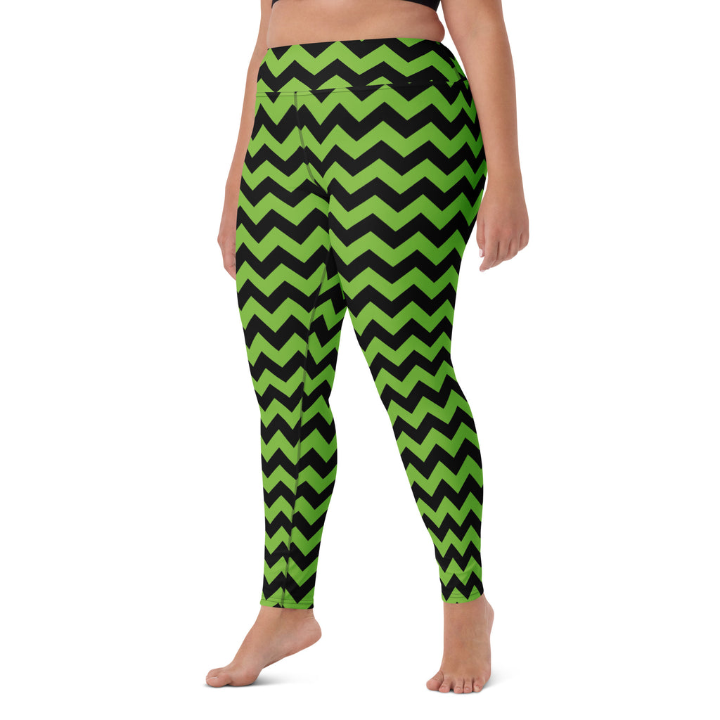 Women's Green Chevron Halloween Buttery Soft Yoga Leggings - Quick Drying, High Waisted Comfort
