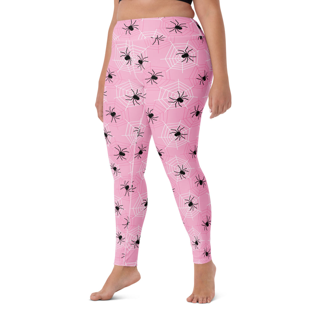 Women's Pink Spider Halloween Buttery Soft Yoga Leggings - Quick Drying, High Waisted Comfort